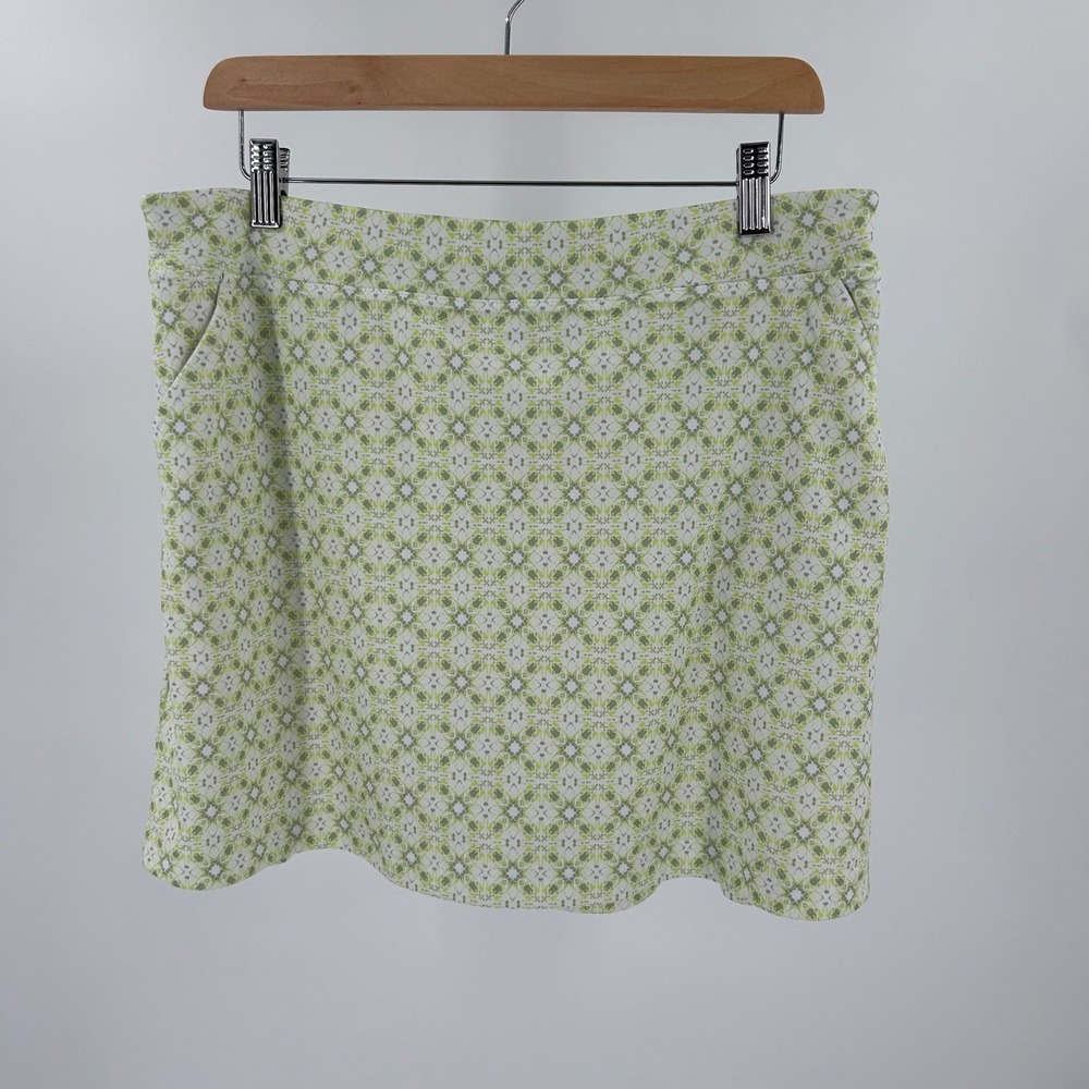PGA Tour Womens Golf Skort XL Green White Geometric Print Active Skirt Pockets - Picture 2 of 10